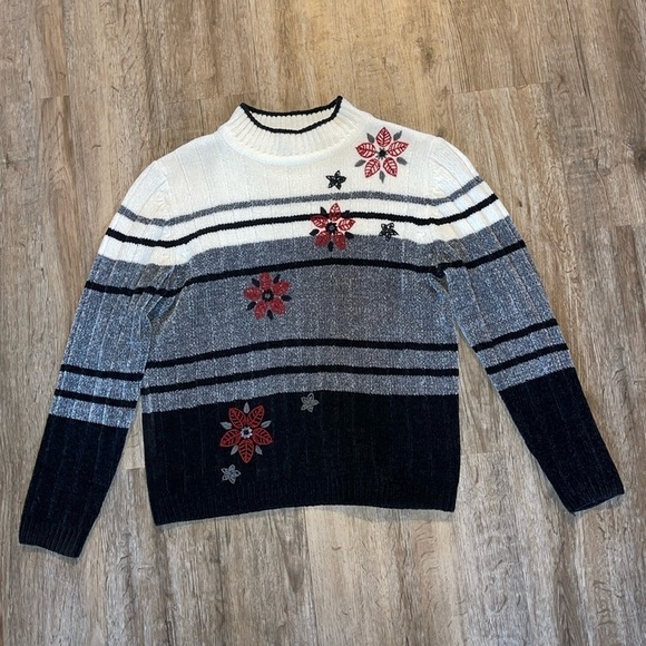 ALFRED DUNNER POINSETTIA KNIT SWEATER (PM) - Picture 1 of 6